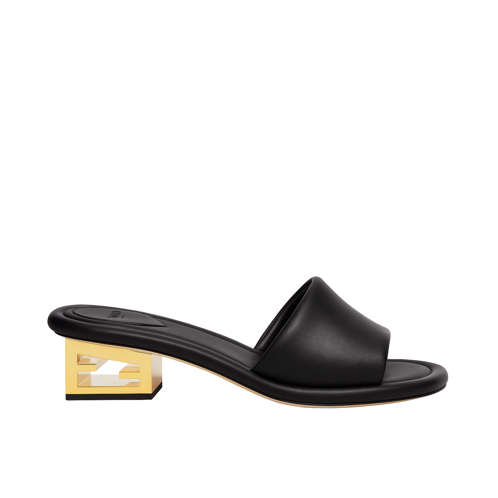 Fendi Cutout Metal Block Heel Padded Leather Sandals Black
