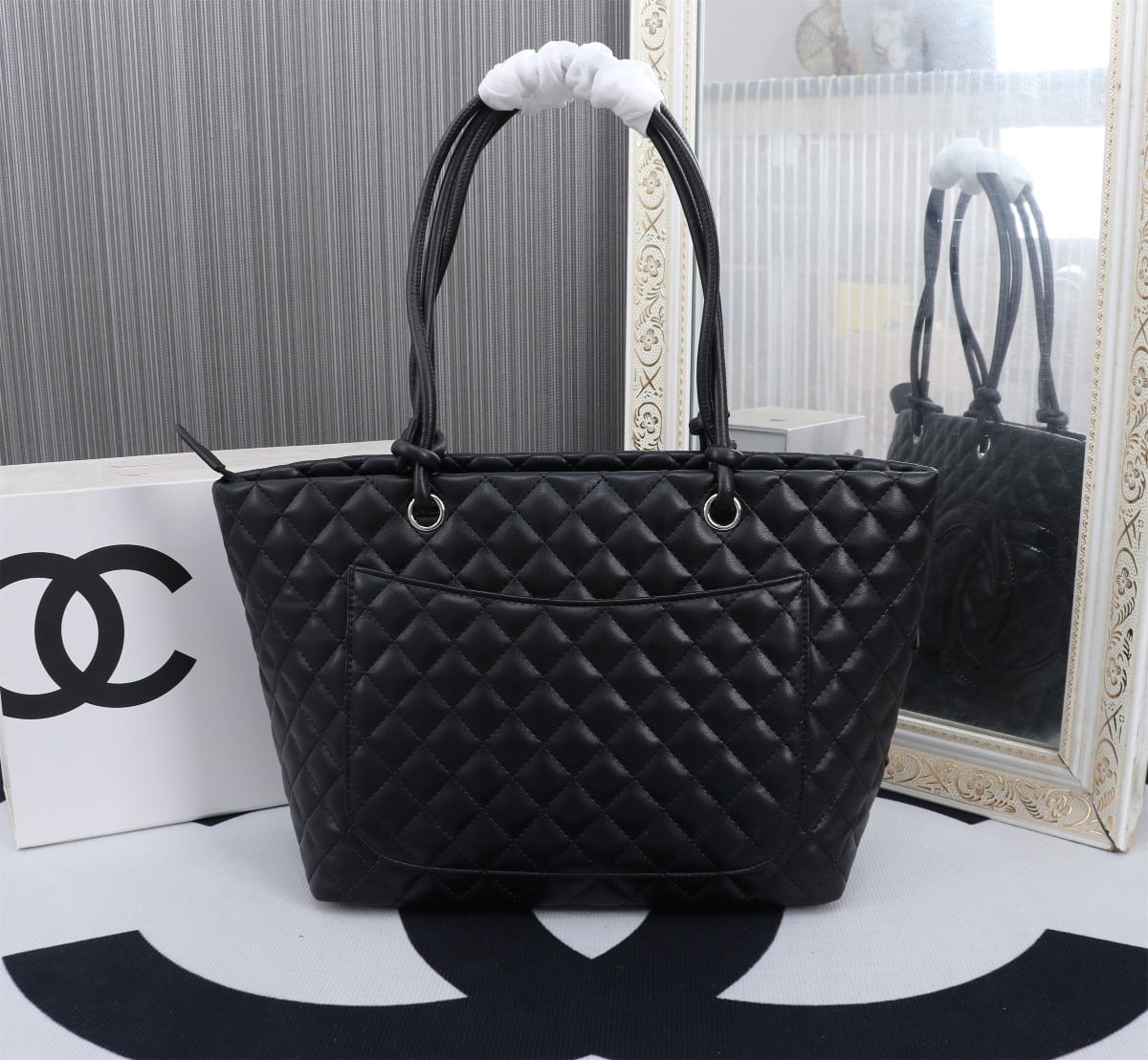 Chanel Calfskin Quilted Large Cambon Tote Black 41Cm/16in
