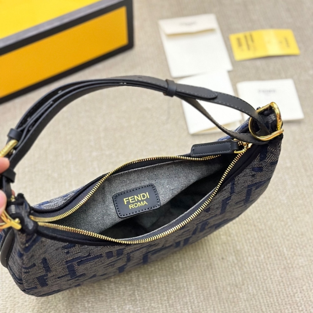 Fendi Fendigraphy Small Dark Blue Ff Chenille Bag 30Cm