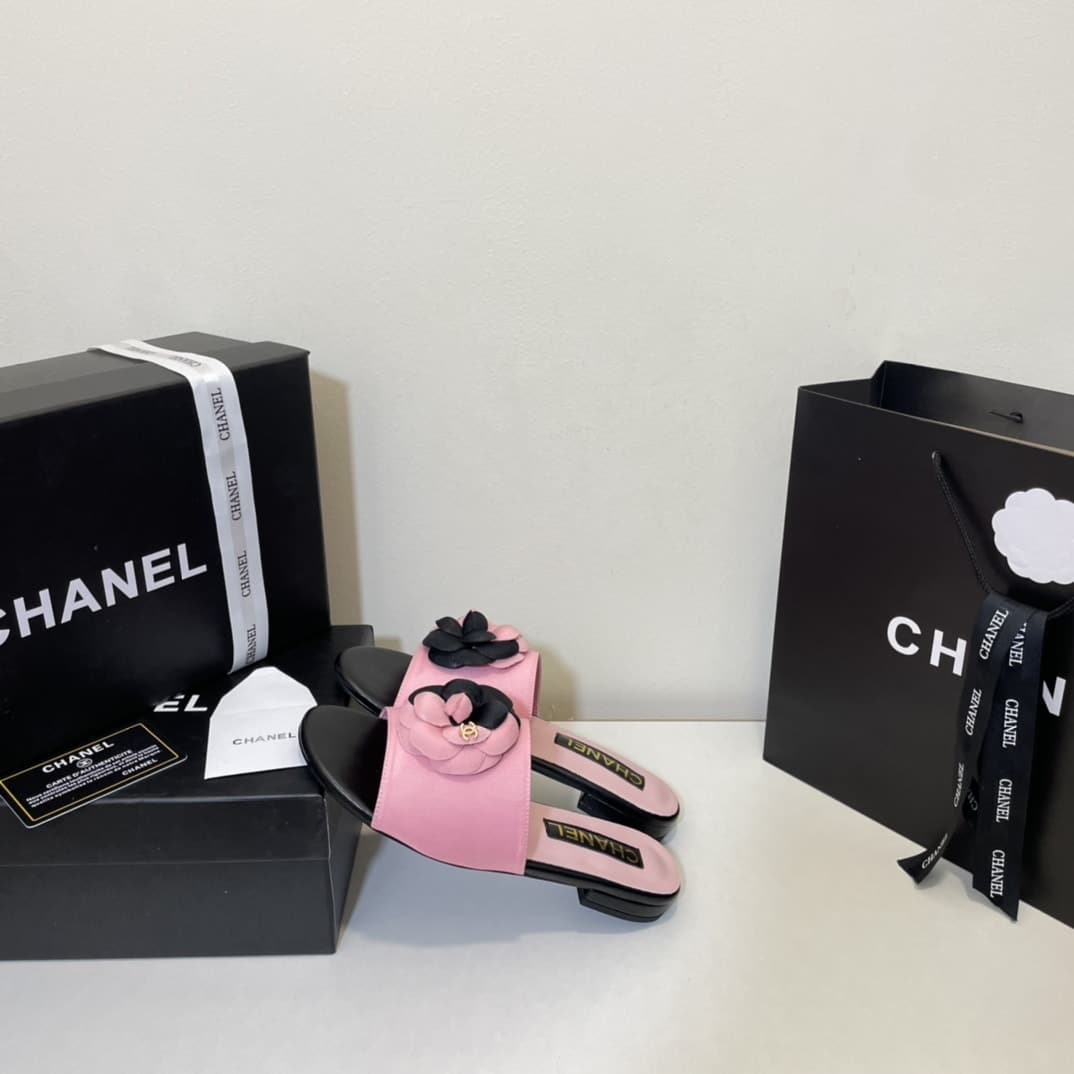 Chanel Camellia Slides Pink Black