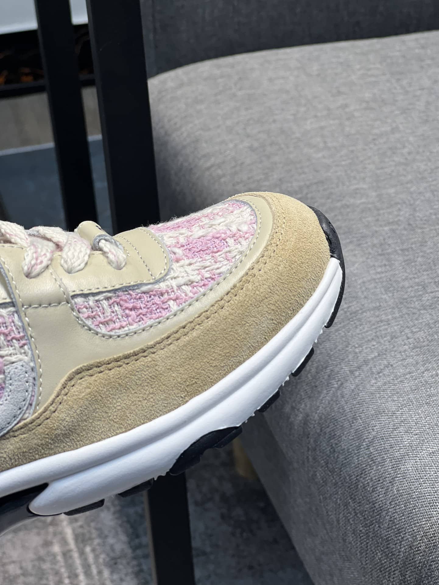 Chanel Coton Tweed Suede Calfskin Sneakers Pink G38299 Y56627 K6020