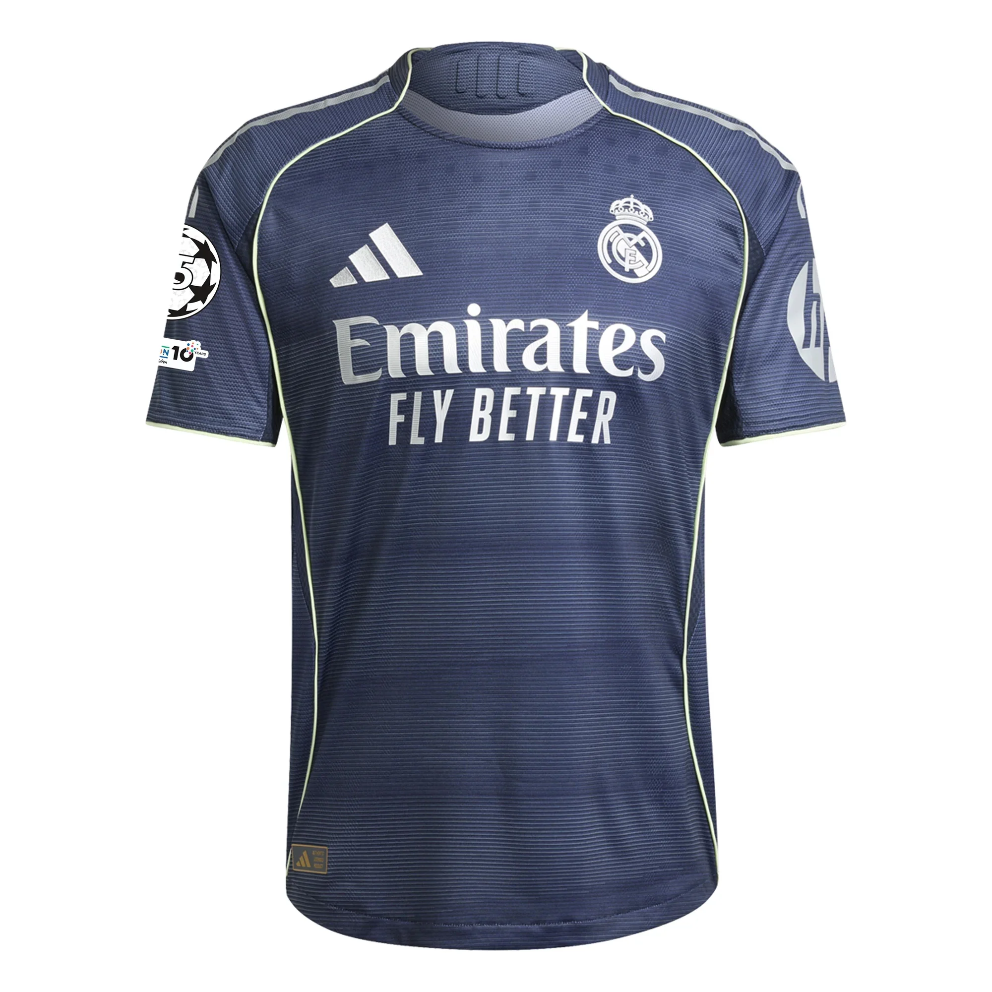adidas Kylian Mbappe Real Madrid Authentic Away Jersey 25/26 w/ Champions League Patches (Legend Ink)