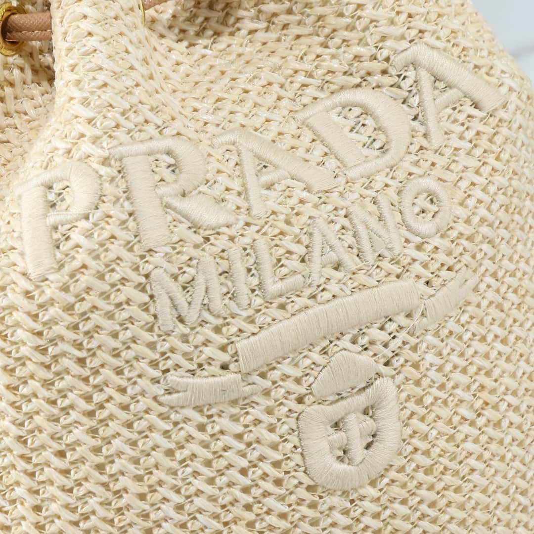 Prada Crochet And Leather Bucket Bag Natural 24Cm 1Be068 2M2T F0018 V Ouo