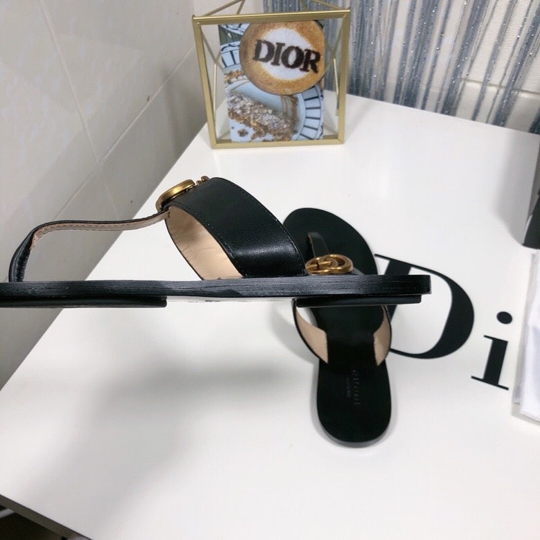 Gucci Double G Thong Leather Black ?497444 A3N00 1000
