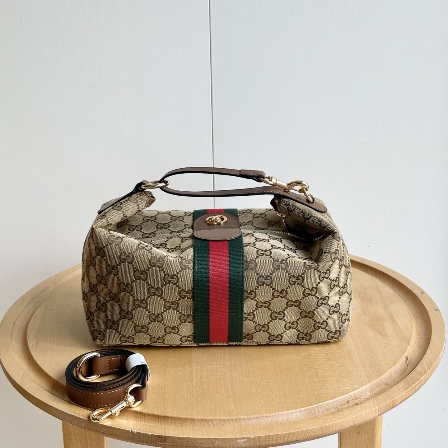 Gucci Vanity Medium Top Handle Bag Beige And Brown GG Canvas 27Cm ‎857799 FAFUF 9870