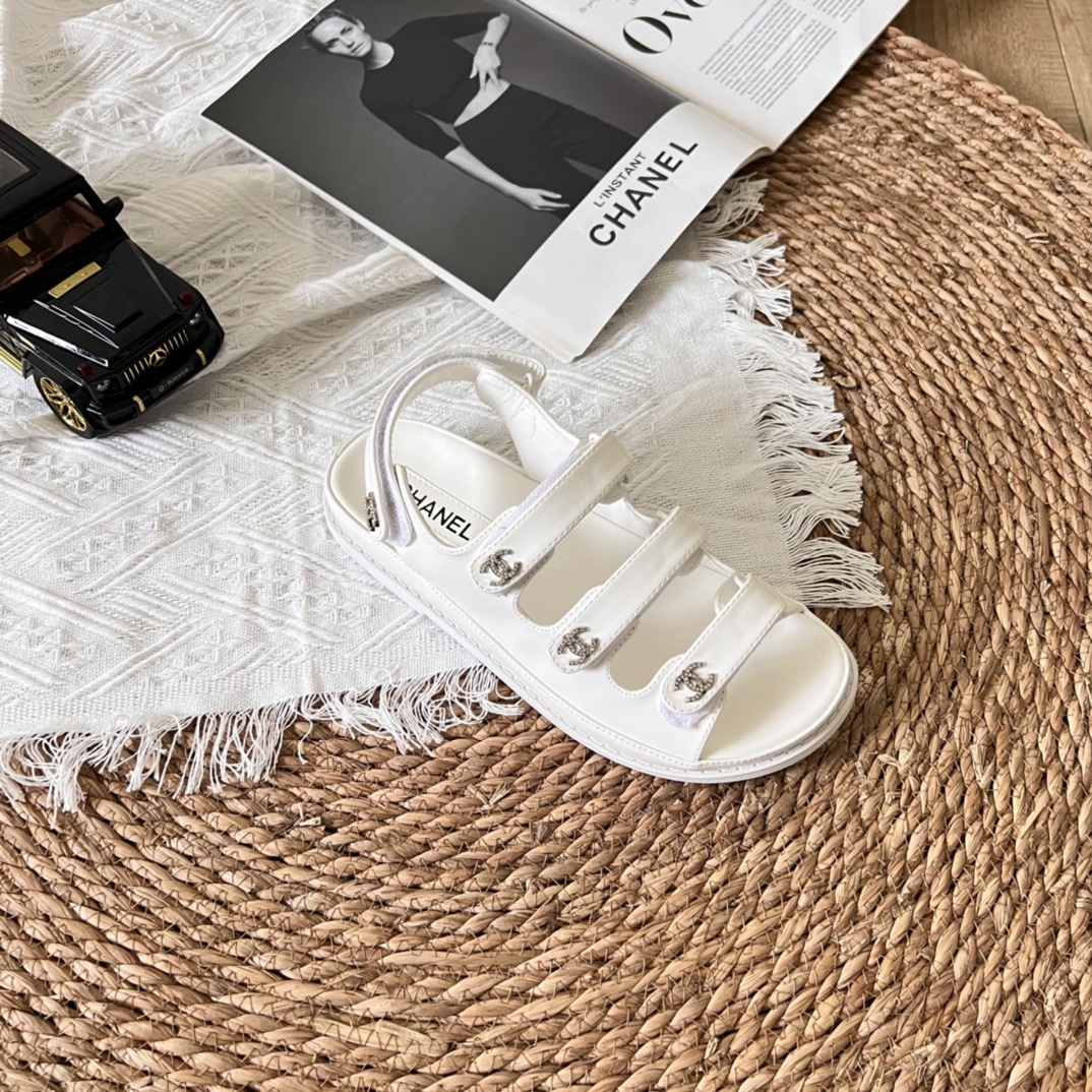 Chanel Triple Velcro Strap Sandals White G45628