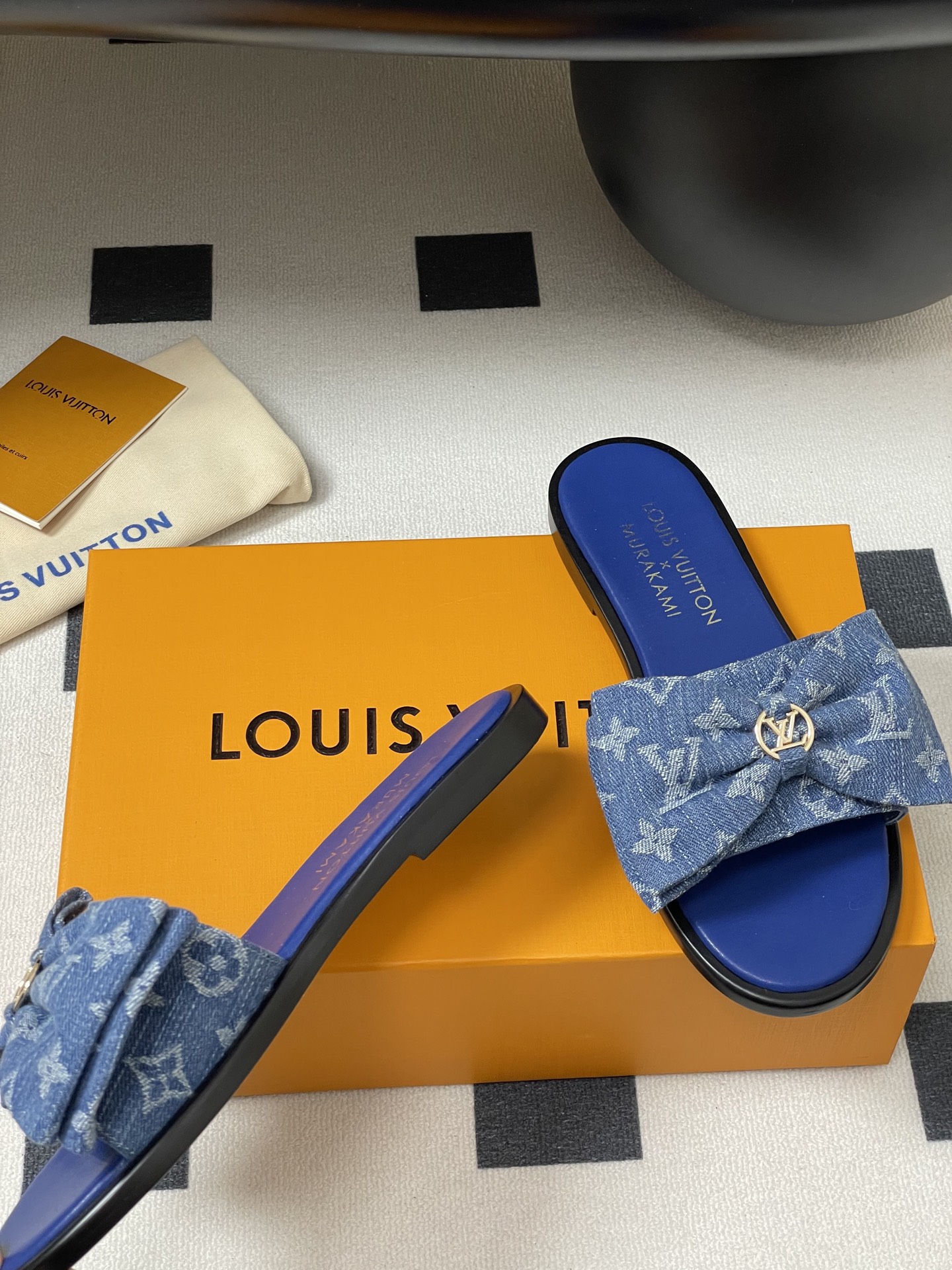 Louis Vuitton x Takashi Murakami Lily Flat Mule Bow Slide Sandals Blue Canvas 1AGVYA