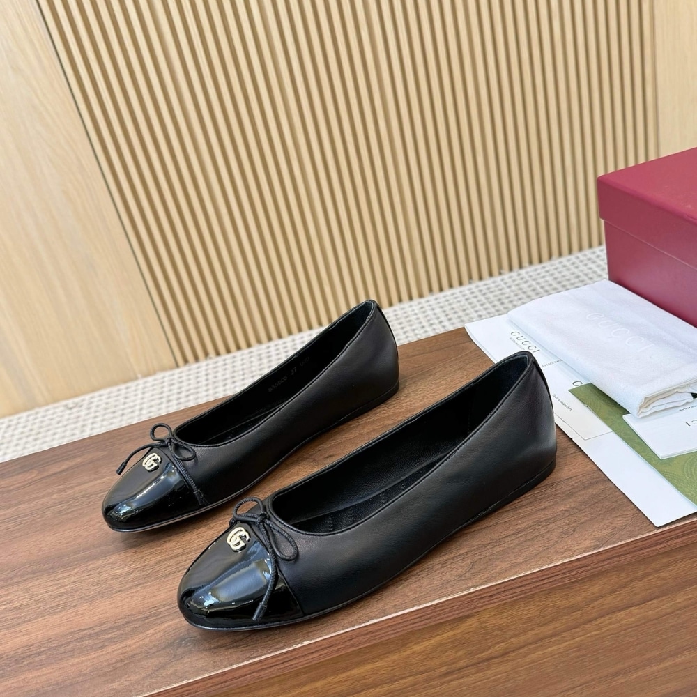 Gucci Women Ballet Flat With Double G Black Leather ‎835805 Bnc80 1000