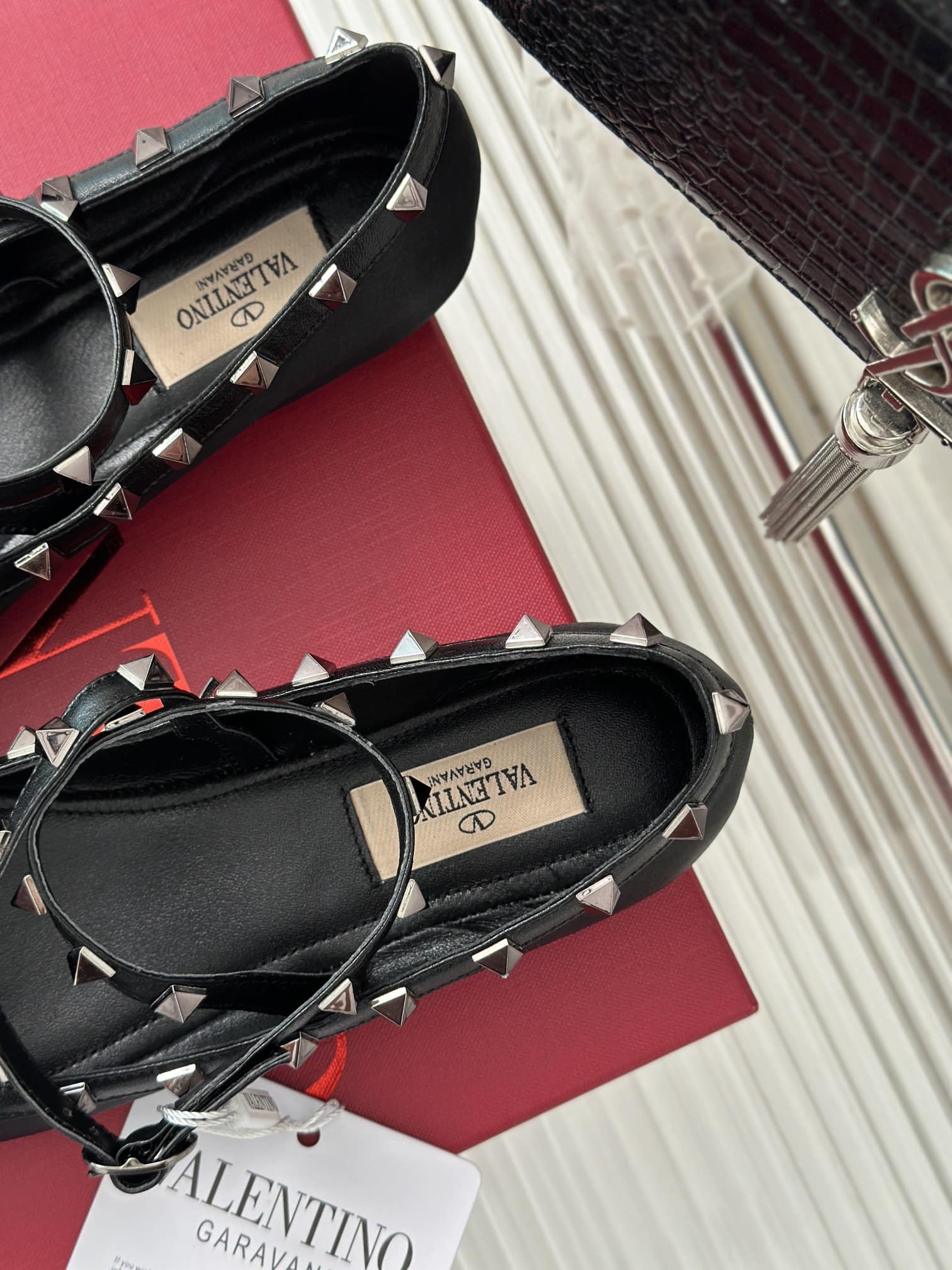 Valentino Garavani Rockstud Satin Ballerinas With Tone On Tone Studs Black 3W2S0Hb6Eql 0No