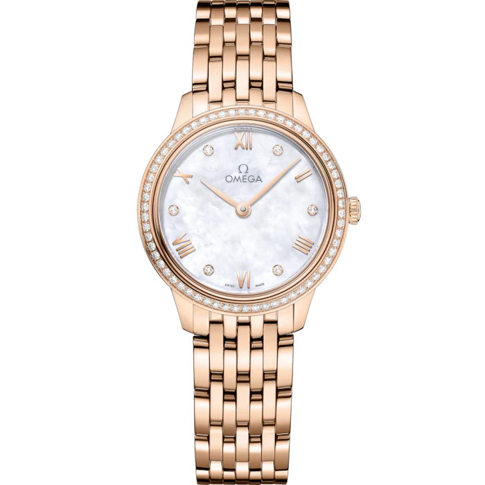 Omega De Ville Prestige 27.5mm White Dial with Diamonds Sedna 18k Rose Gold Bracelet 434.55.28.60.55.001