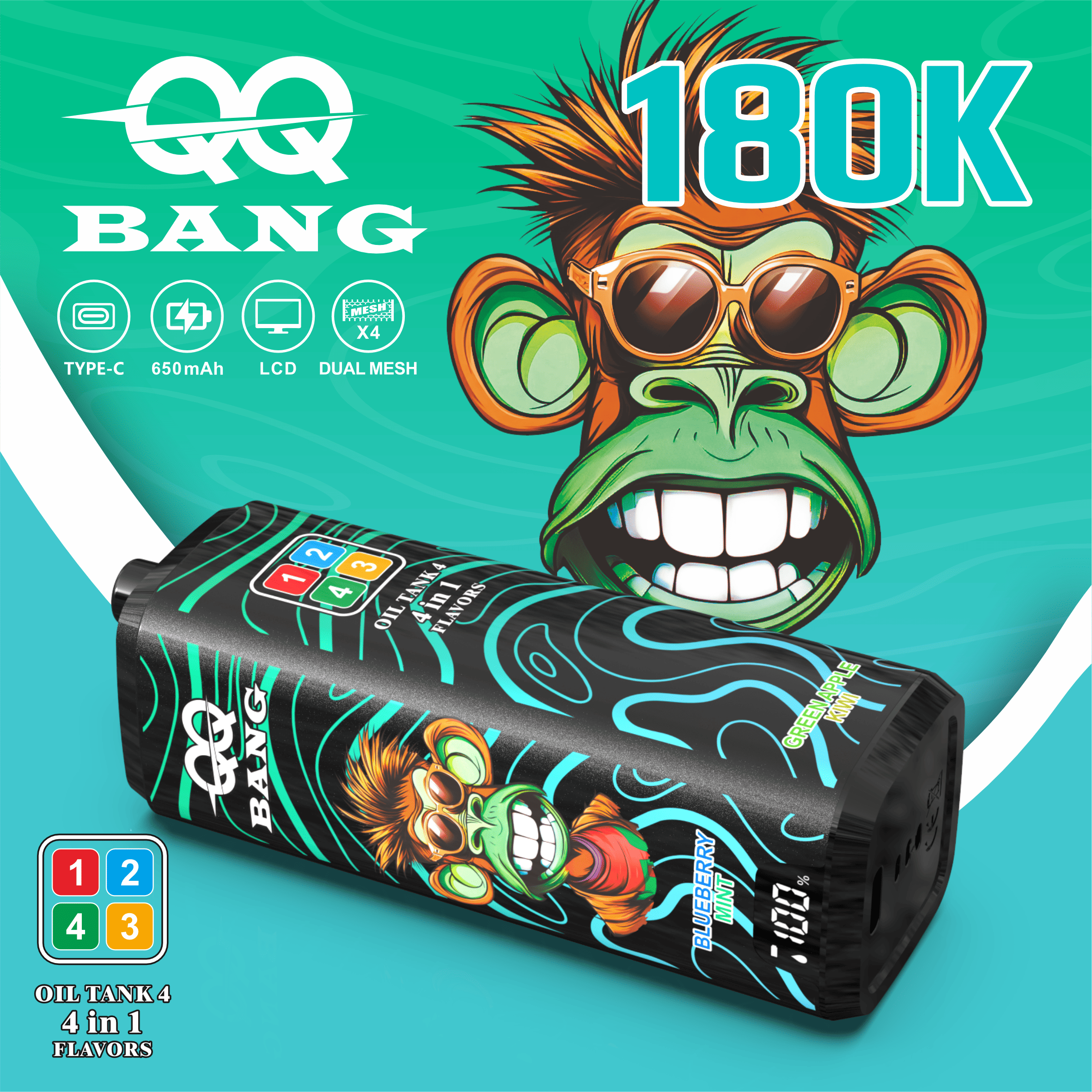 QQ BANG 180K Puffs Prefilled Hookah Vape |  Rechargeable