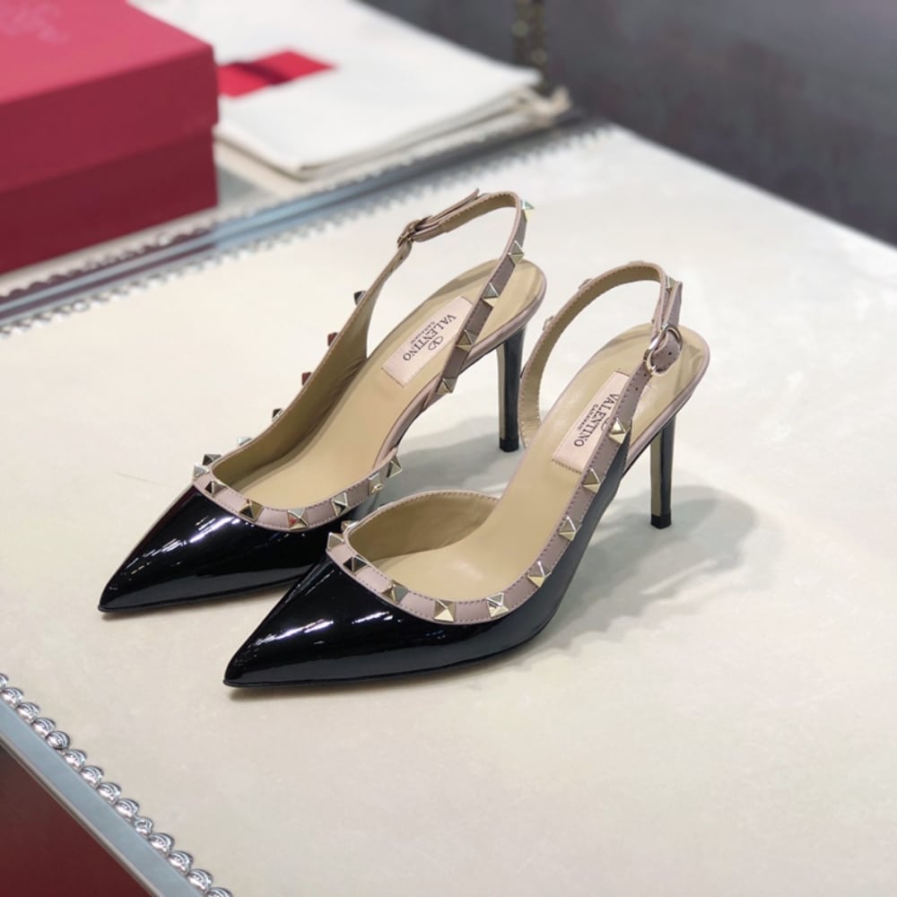 Valentino Garavani Rockstud Patent Leather Strap Pump Black