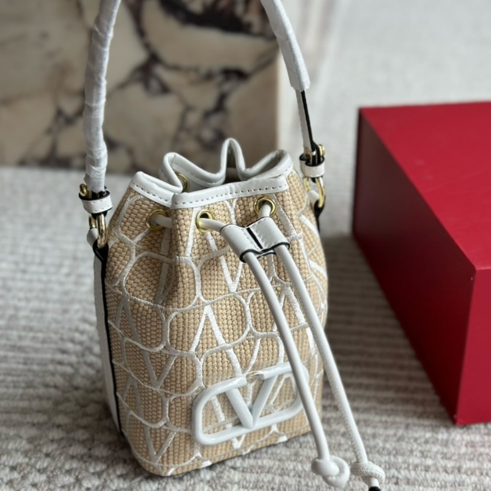 Valentino Mini VLogo Signature Bucket Bag In Toile Iconographe Beige 22Cm