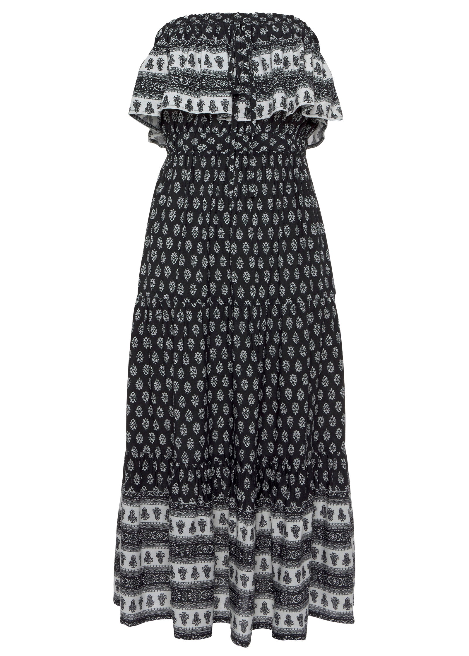 Strapless Ruffle Midi Dress – Black & White