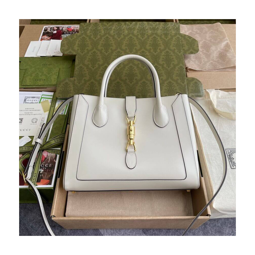 Gucci Jackie 1961 Medium Tote Bag in White Leather 30cm