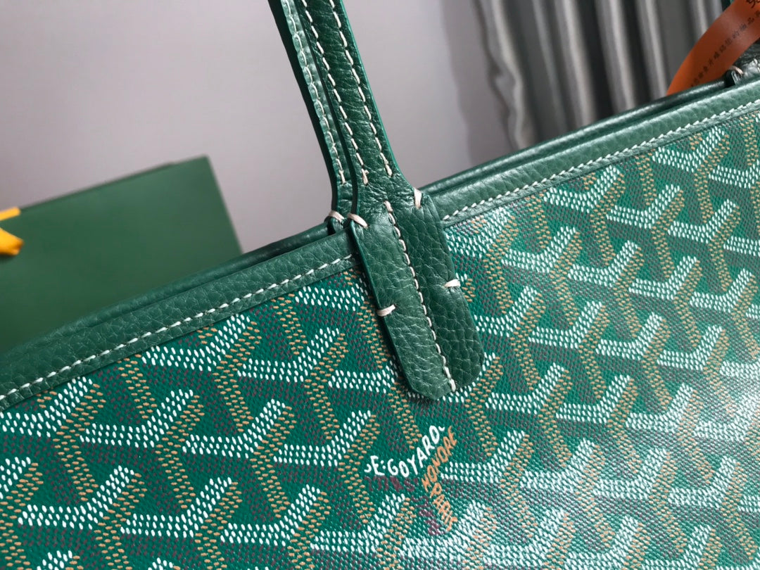 Goyard Hardy Pm Bag 40 Cm Green Goyardine Canvas And Taurillon Leather Trim