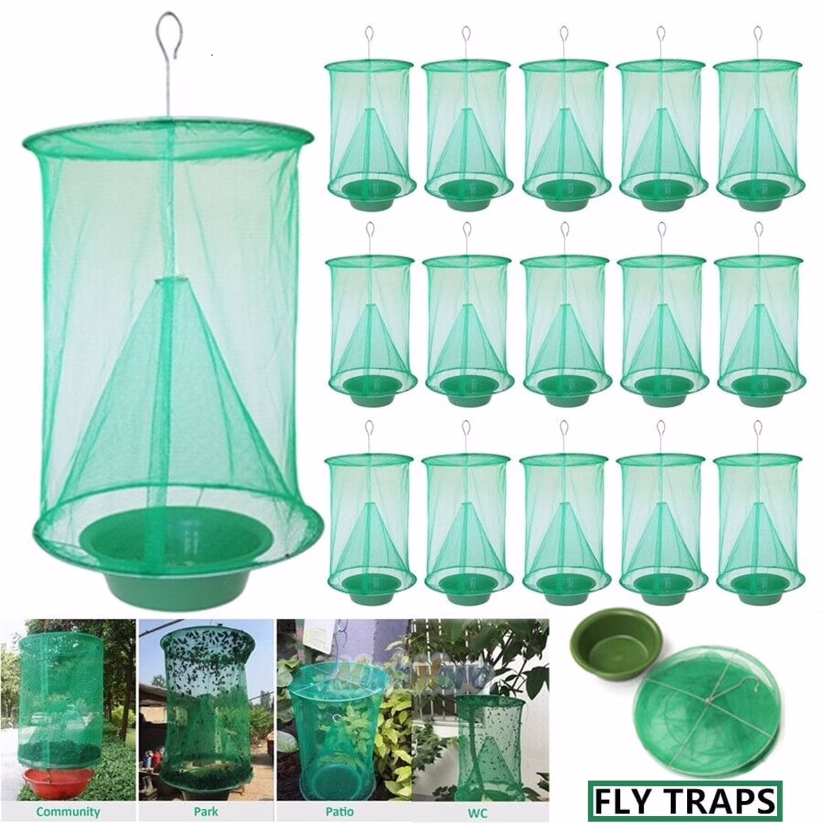 Lohoms Ranch Fly Traps, 100 Packs Outdoor Fly Trap Catcher Killer Bug Pest Cage Net, Reusable Hanging Fly Trap, For Horses