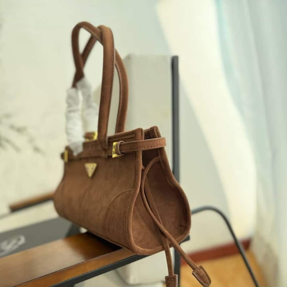 Prada Bonnie Medium Suede Handbag Brown 32Cm 1Ba426 2C4S F0401 V Moo