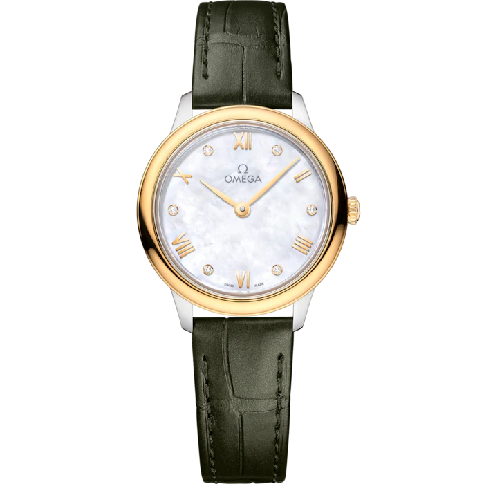 Omega De Ville Prestige 27.5 mm White Dial with Diamonds  Stainless Steel and 18k Yellow Gold Strap 434.23.28.60.55.001