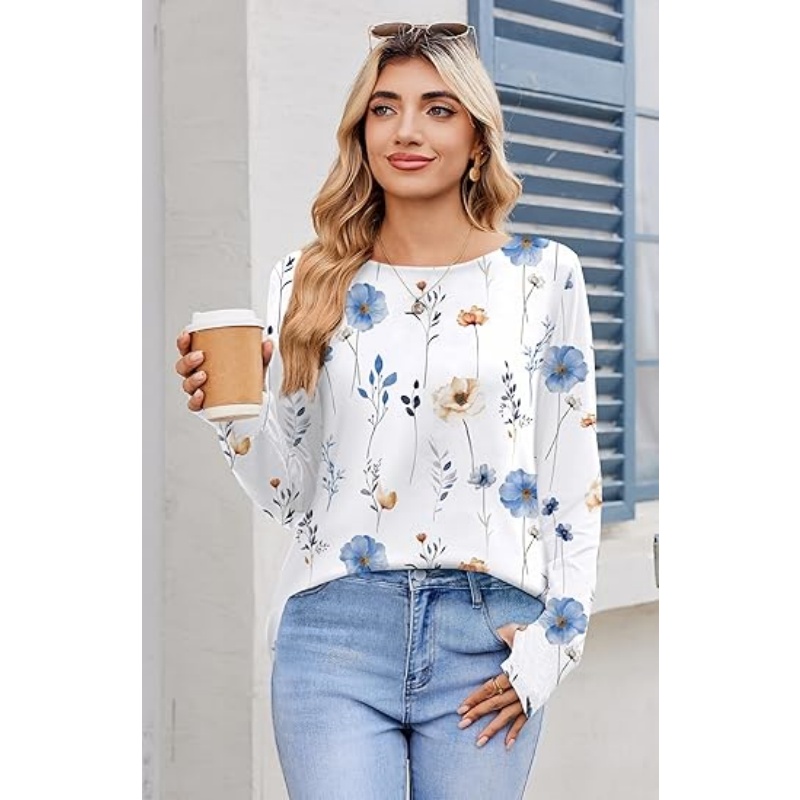 Women's Long Sleeve Crew Neck Tunic Tops