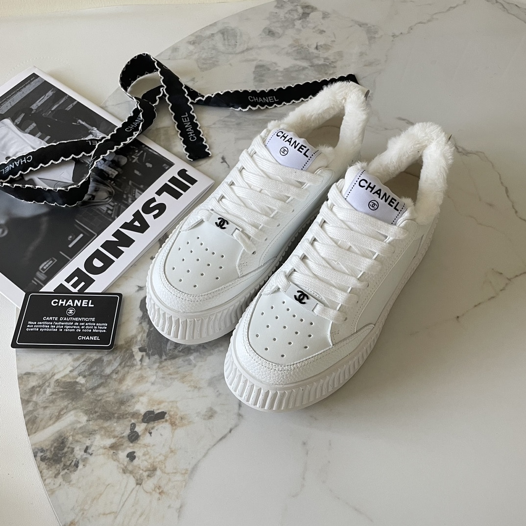Chanel Winter Fur Sneakers White