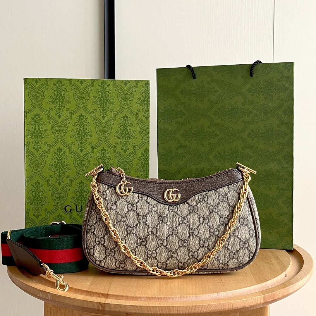 Gucci Ophidia Small Shoulder Bag Beige And Dark Brown 25Cm 735132 FABLE 9442
