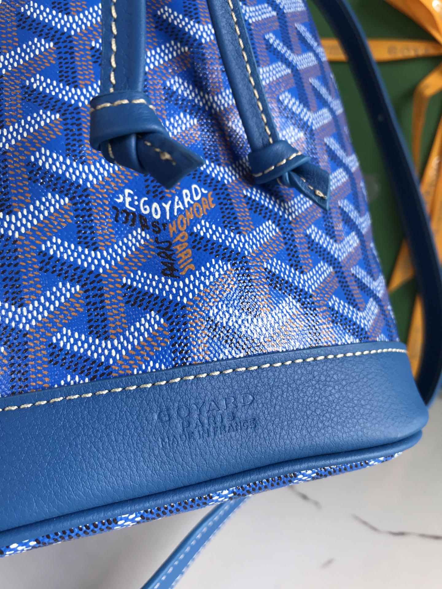 Goyard Petit Flot Bucket Bag 22 Cm Sapphire Blue Goyardine Canvas And Lambskin Trim