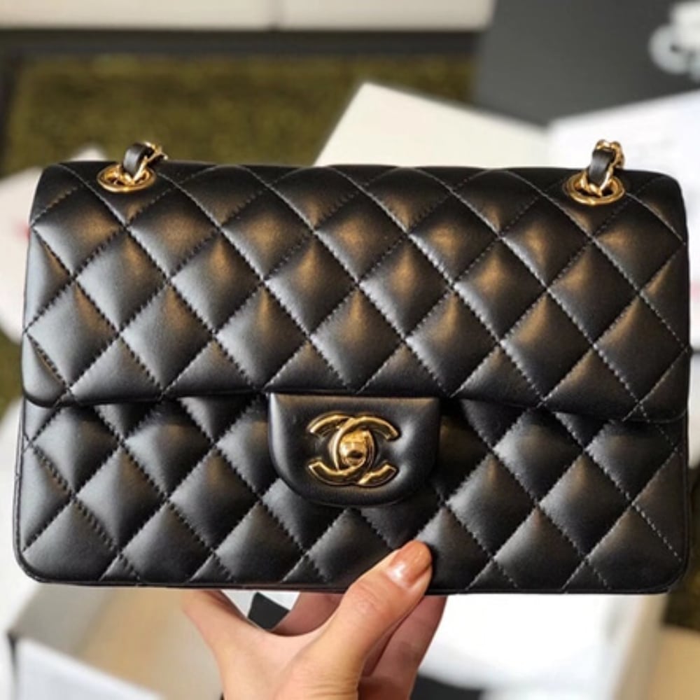 Chanel Classic 11.12 Handbag Gold Tone Metal Black 25Cm A01112 Y01295 94305