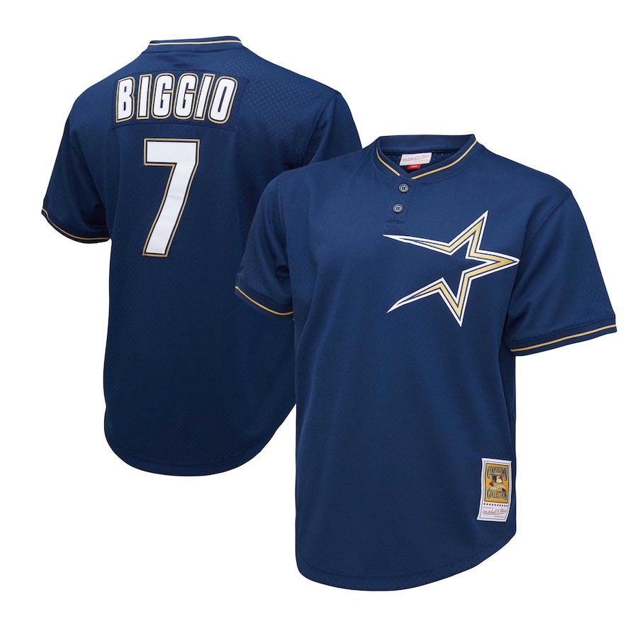 Craig Biggio Houston Astros Mitchell&Ness 1991 Cooperstown Collection Mesh Pullover Jersey Navy