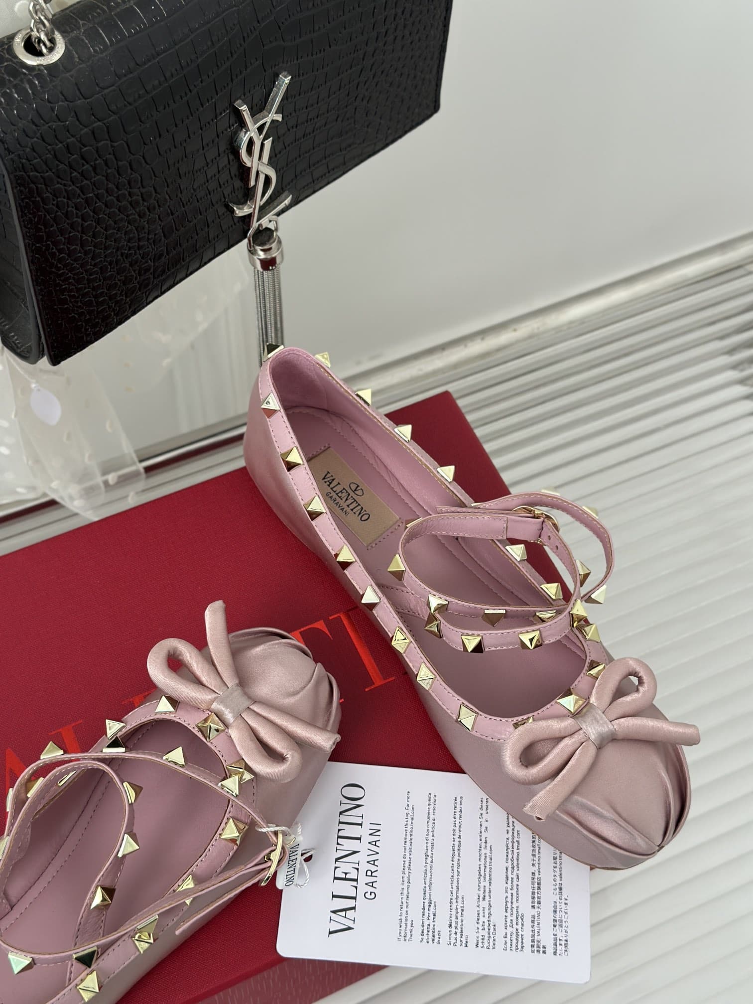Valentino Garavani Rockstud Satin Ballerina Water Lilac 3W2S0Hb6Swh 6E0