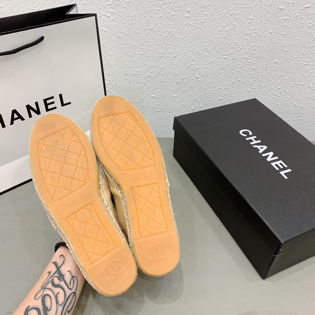 Chanel Cc Espadrilles Slip On Sheepskin Beige Black G29762 X01000 C0204
