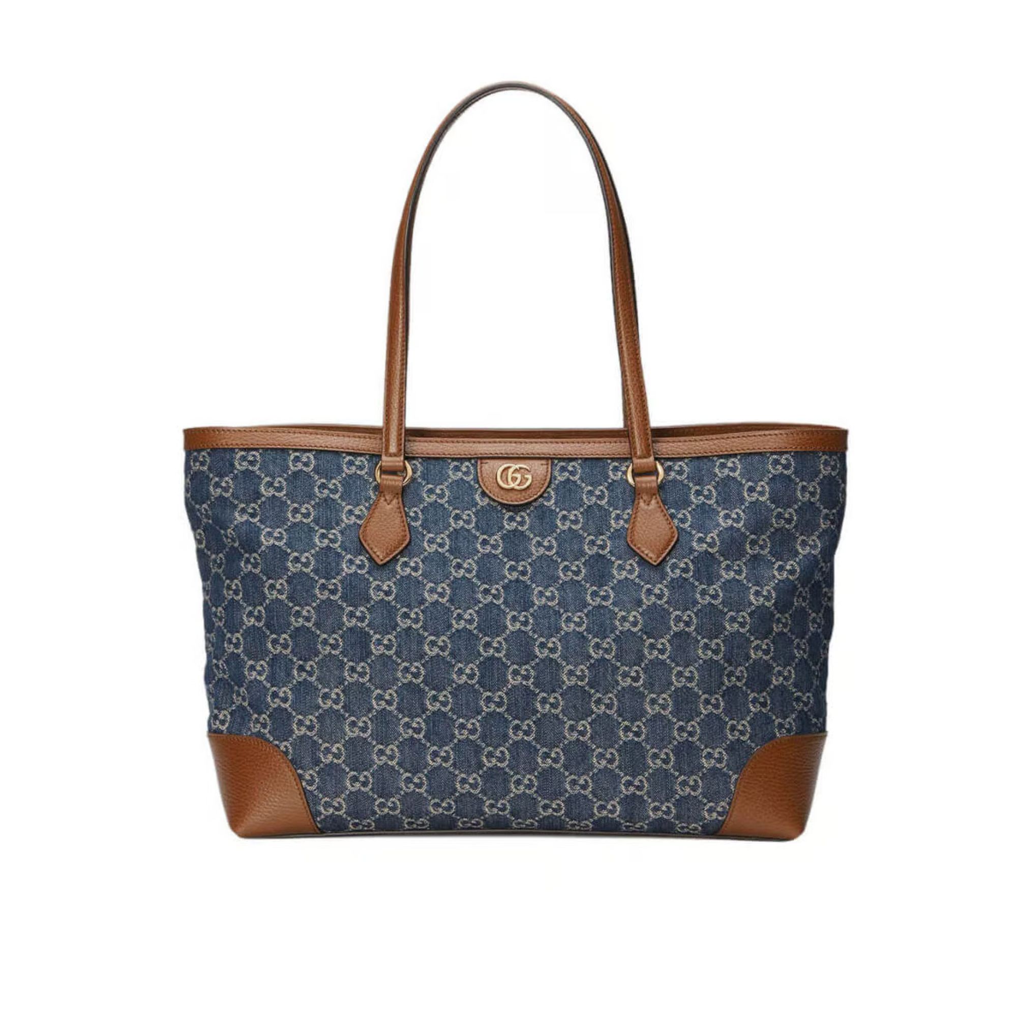 Gucci Indigo & Brown Ophidia Denim Tote 38cm