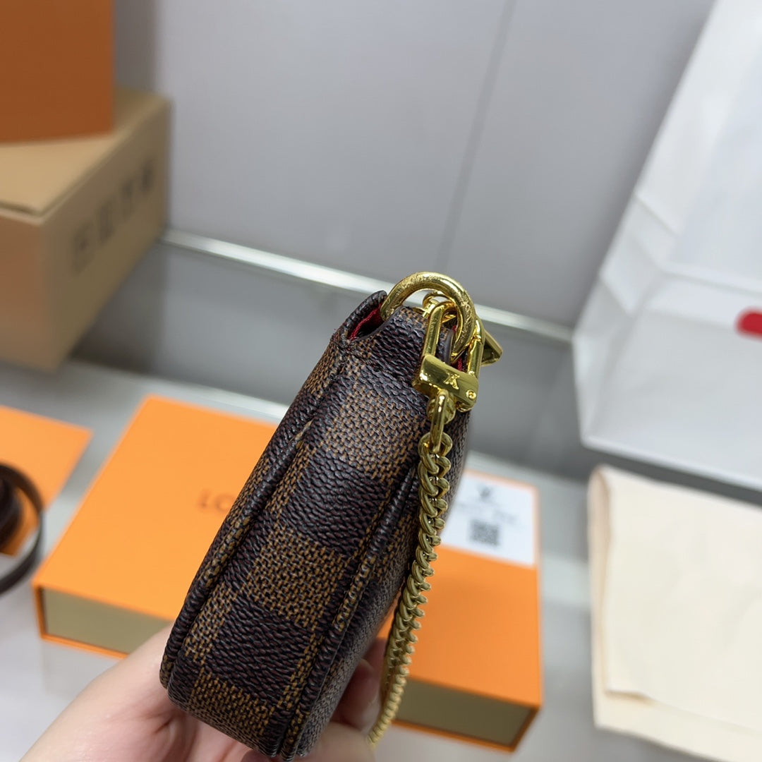 Louis Vuitton Pochette Accessoires Damier Ebene 17Cm With Chain N58009