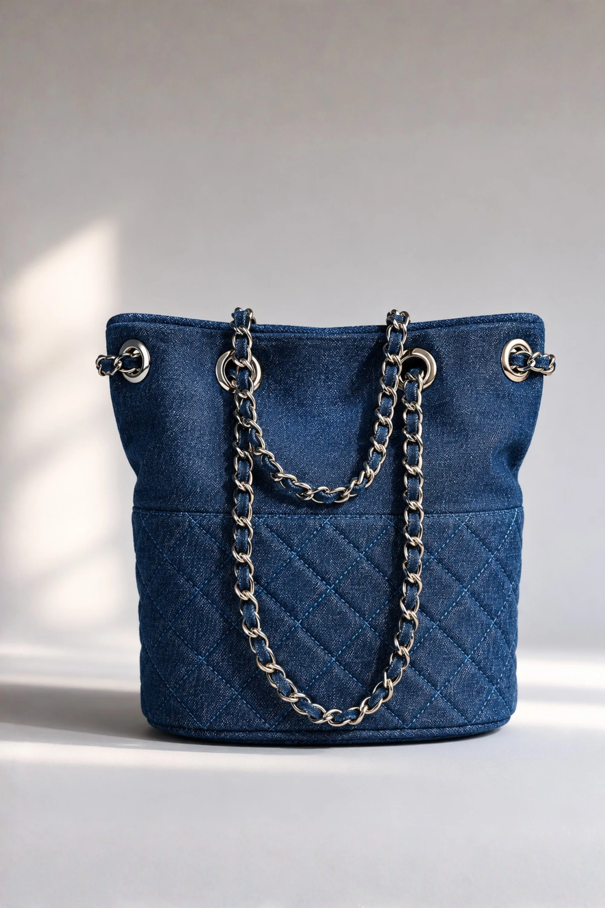 Denim Quilted Bucket Bag