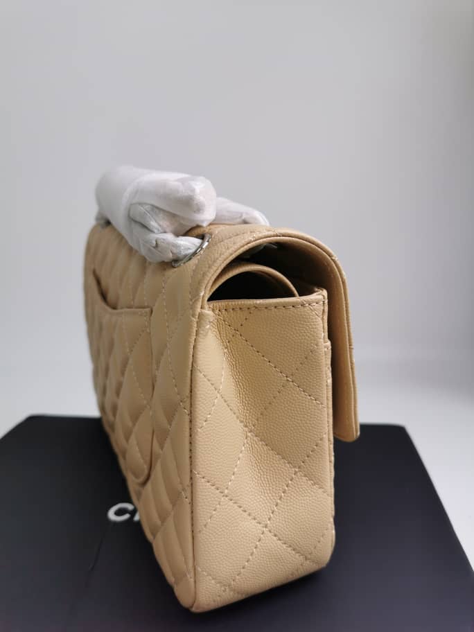 Chanel Cc Timeless Lined Flap Caviar Bag Dark Beige 26Cm