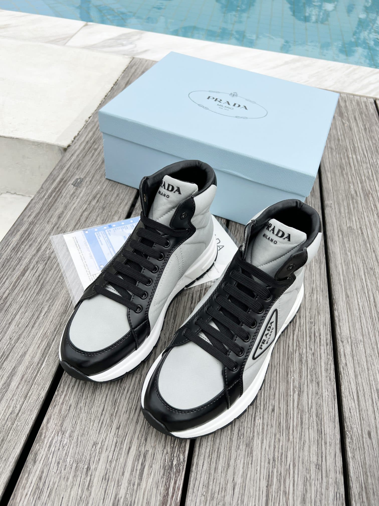 Prada Prax 01 Re Nylon And Brushed Leather Sneakers Grey