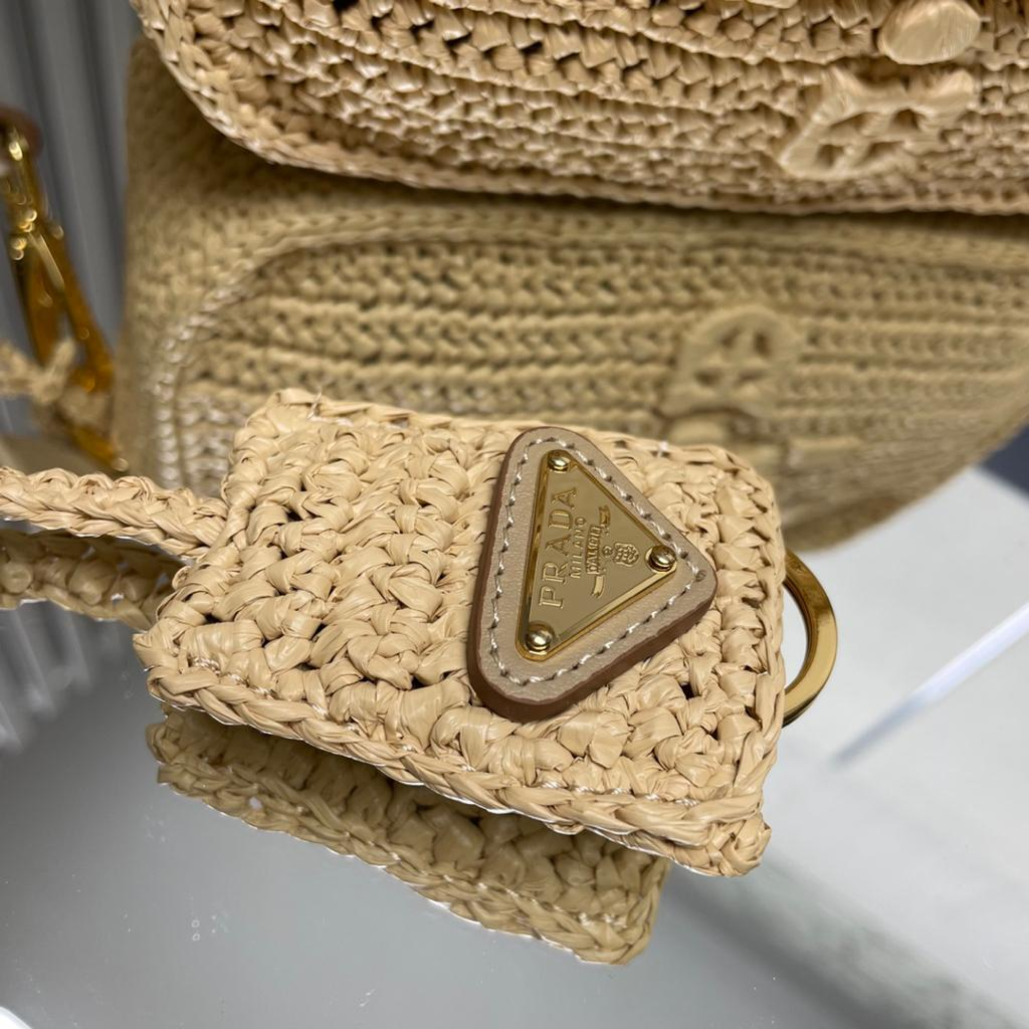 Prada Crochet Prada Brique Bag Natural 20Cm