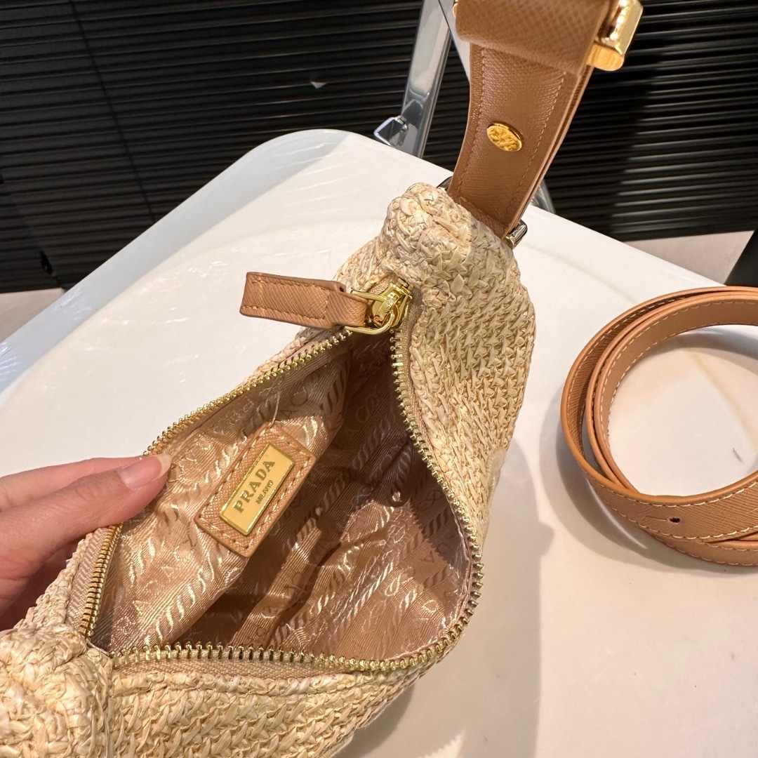 Prada Arqué Crochet Shoulder Bag Natural 22Cm