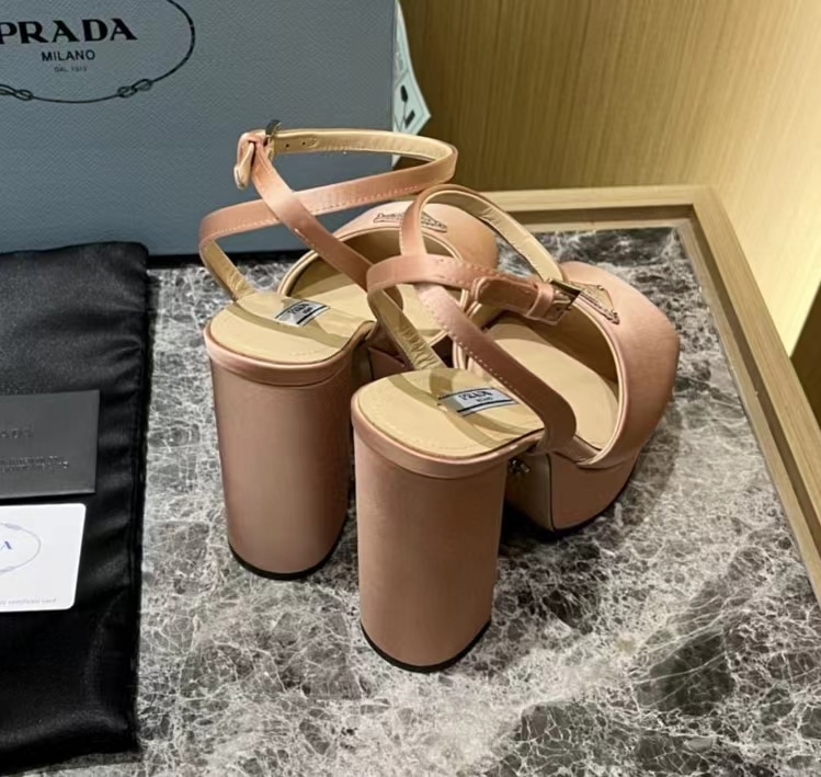 Prada High-Heeled Satin Sandals Pink