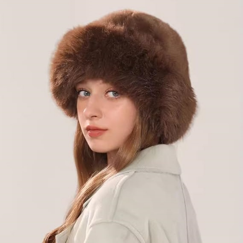 Faux Fur Trimmed Winter Bucket Beanie Hats for Women Girls