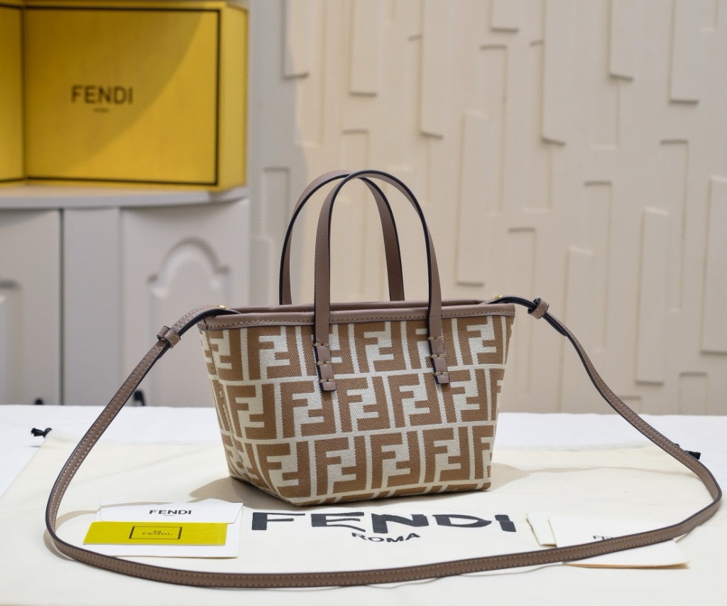 Fendi Roll FF Beige Jacquard Mini Bag 16cm