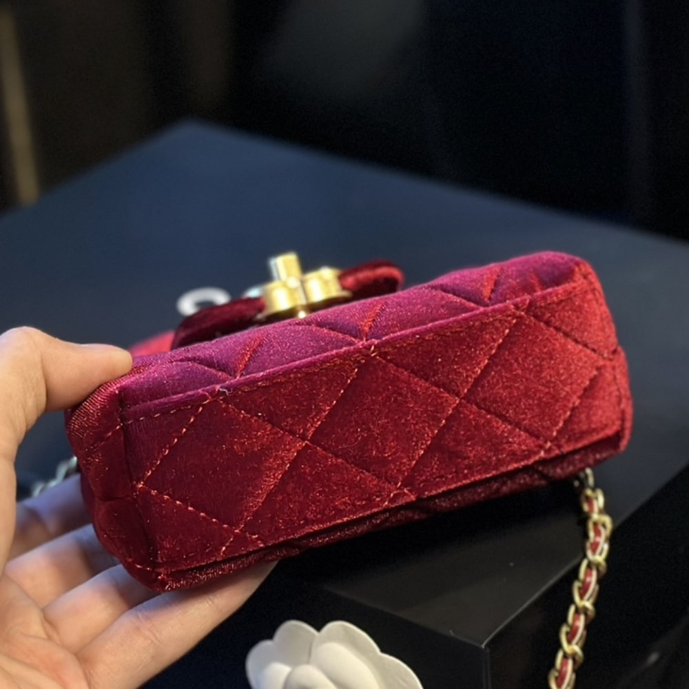 Chanel Velvet Nano Kelly Re Edition Red 13Cm