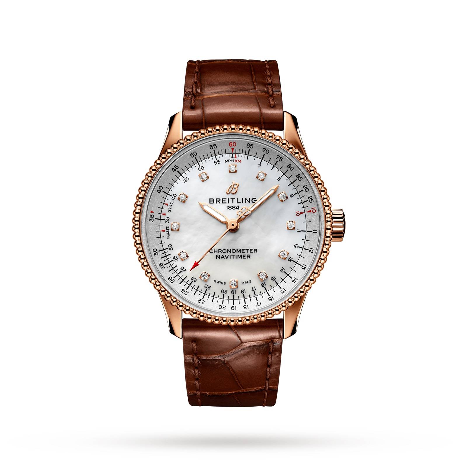 Breitling Navitimer Automatic 35 18k Red Gold Brown Leather Strap-P17532007