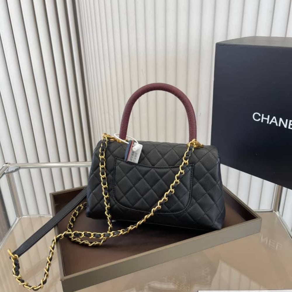 Chanel Coco Medium Grained Leather Top Handle Bag Black 23cm