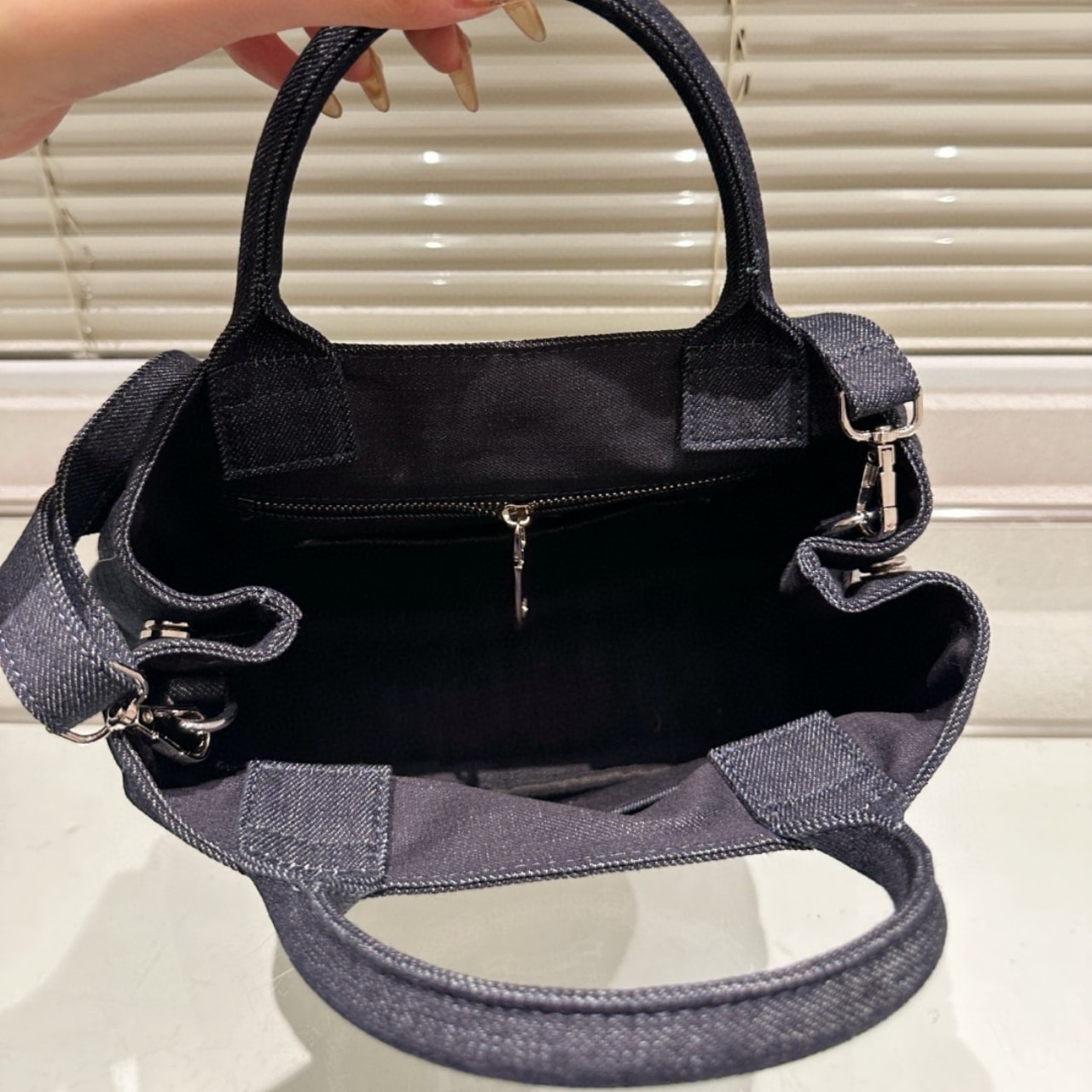 Prada Logo Printed Denim Tote Bag Black 26Cm
