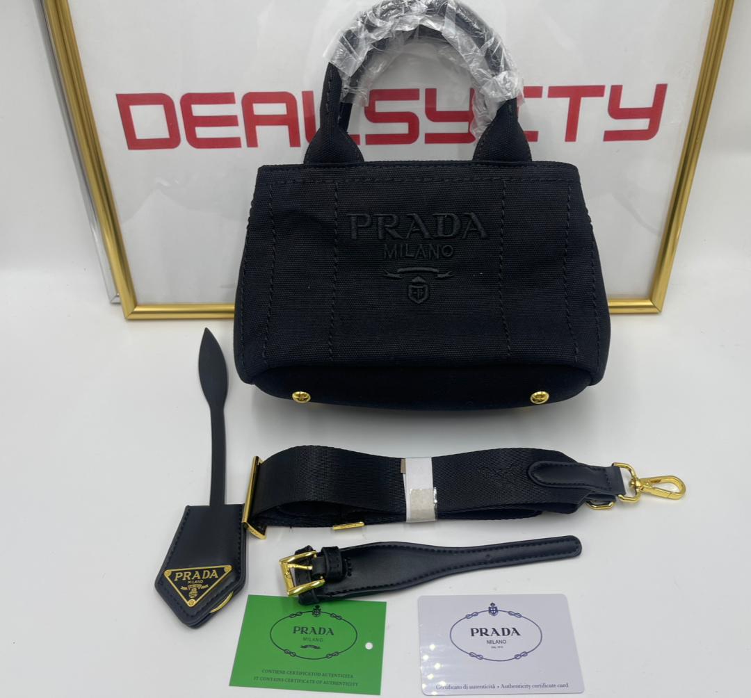 Prada Small Cotton Canvas Handbag Black 22Cm
