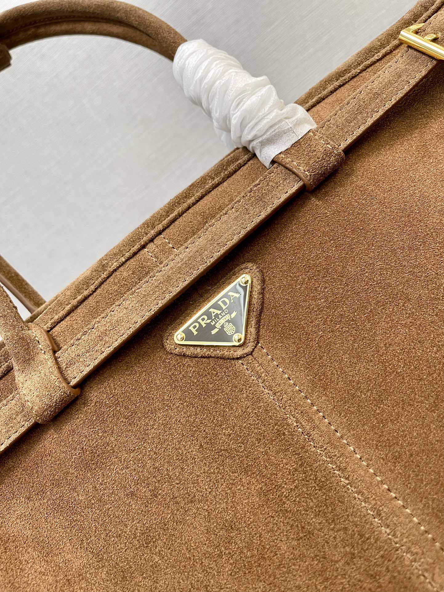 Prada Bonnie Large Suede Handbag Cocoa Brown 38cm