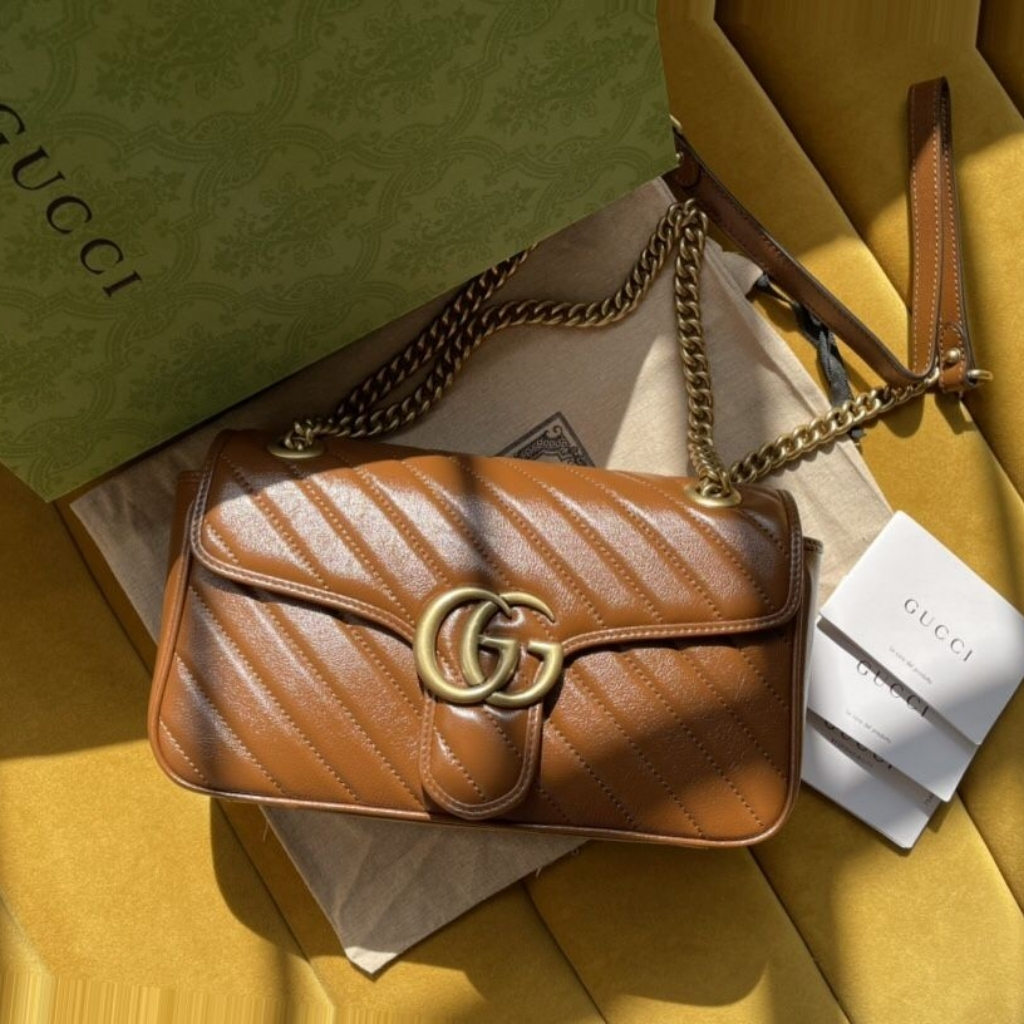 Gucci Marmont Mini Matelasse Shoulder Bag Brown 22cm 446744 0OLFT 2535