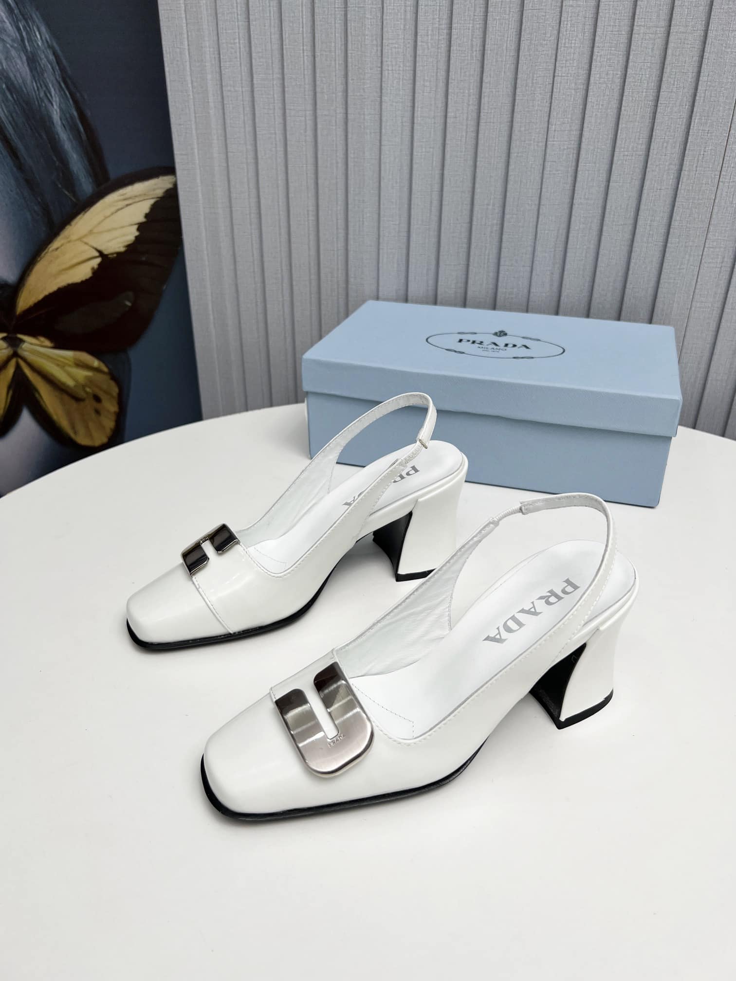 Prada Leather Slingback Pumps White