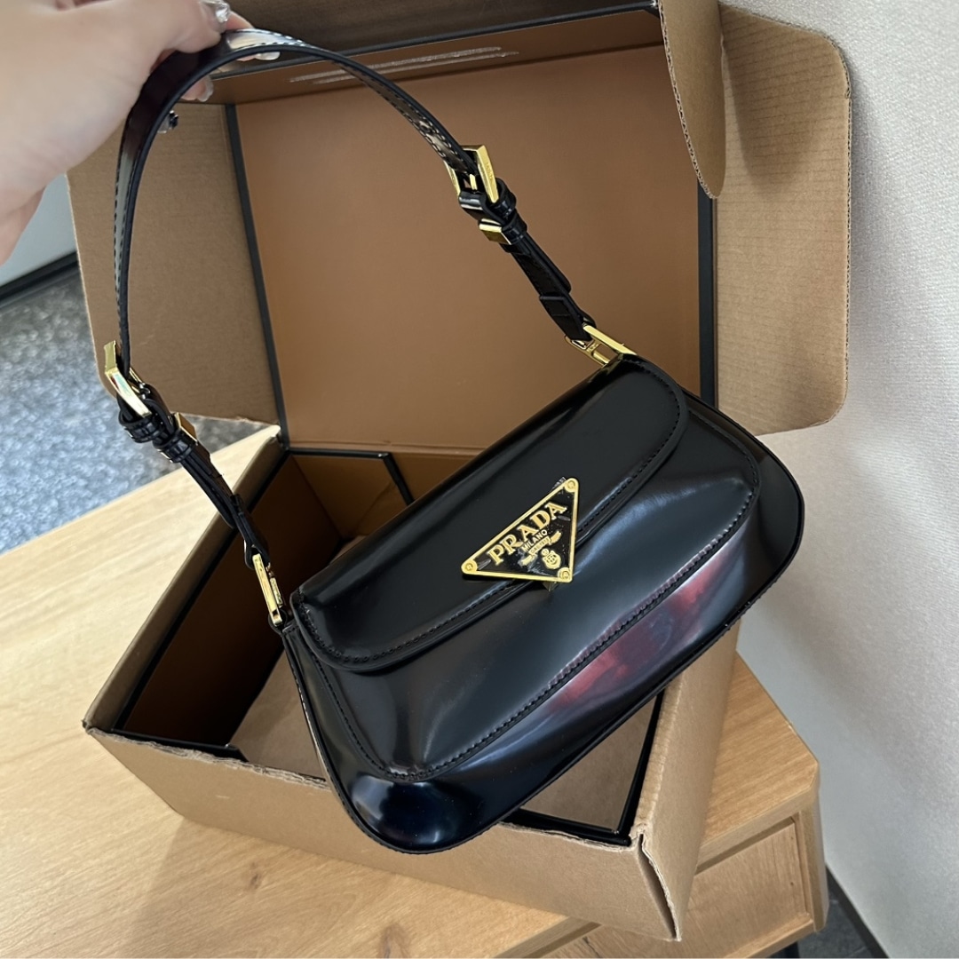 Prada Patent Leather Shoulder Bag In Cherry Black 25Cm